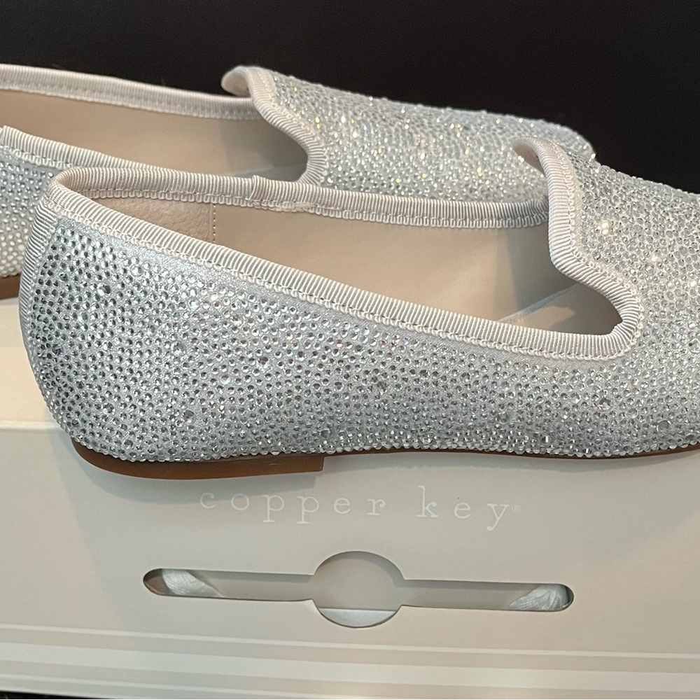 Copper Key Silver Crystal Embellished Flats